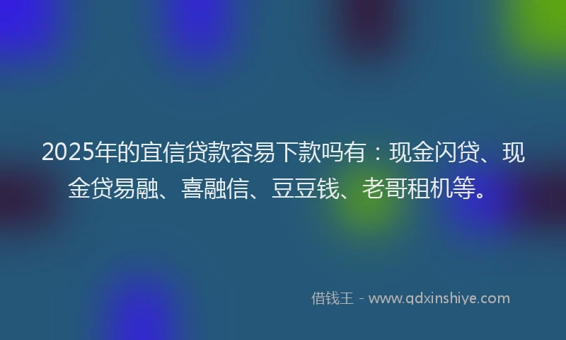 2025年的宜信贷款容易下款吗有：现金闪贷、现金贷易融、喜融信、豆豆钱、老哥租机等。