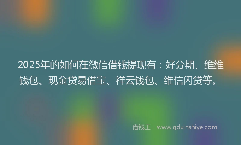 2025年的如何在微信借钱提现有：好分期、维维钱包、现金贷易借宝、祥云钱包、维信闪贷等。