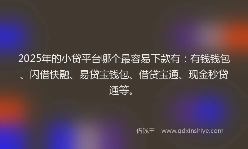 2025年的小贷平台哪个最容易下款有：有钱钱包、闪借快融、易贷宝钱包、借贷宝通、现金秒贷通等。