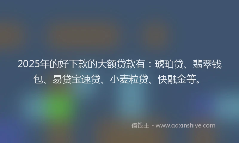 2025年的好下款的大额贷款有：琥珀贷、翡翠钱包、易贷宝速贷、小麦粒贷、快融金等。