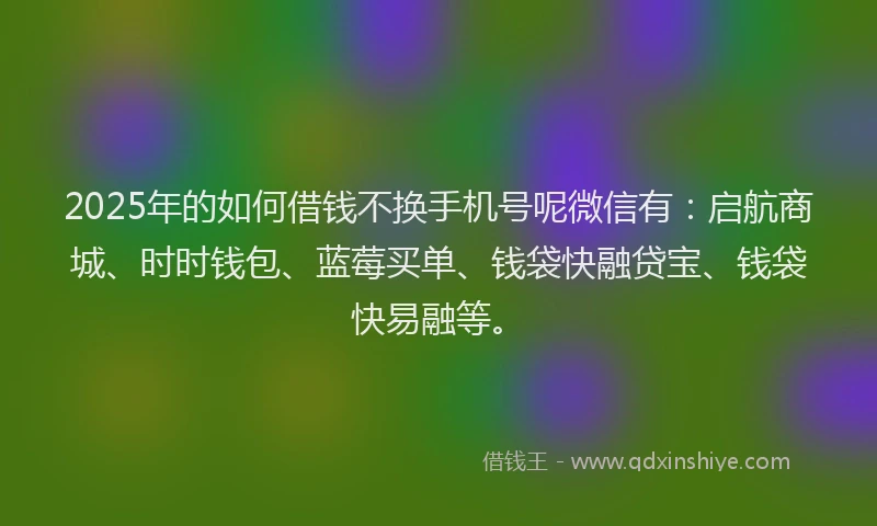 2025年的如何借钱不换手机号呢微信有：启航商城、时时钱包、蓝莓买单、钱袋快融贷宝、钱袋快易融等。
