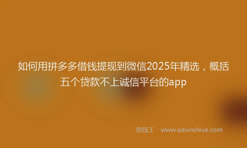 如何用拼多多借钱提现到微信2025年精选，概括五个贷款不上诚信平台的app
