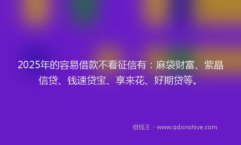 2025年的容易借款不看征信有：麻袋财富、紫晶信贷、钱速贷宝、享来花、好期贷等。