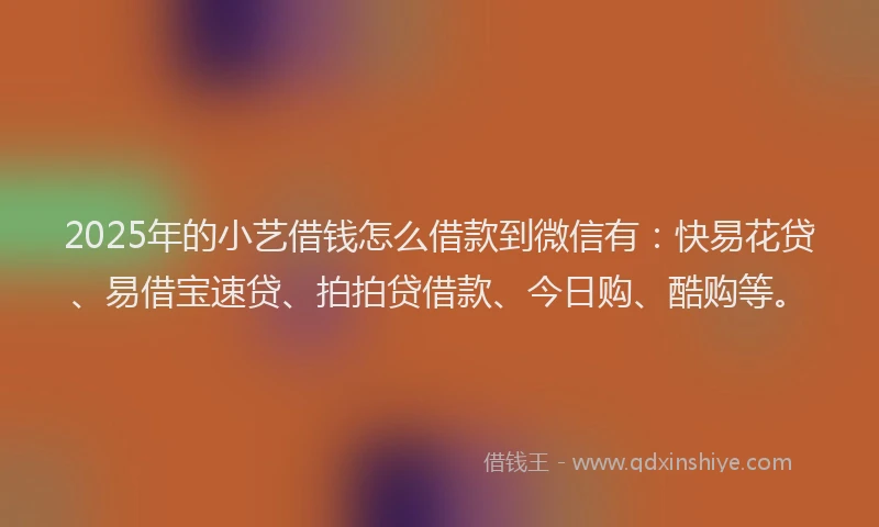 2025年的小艺借钱怎么借款到微信有：快易花贷、易借宝速贷、拍拍贷借款、今日购、酷购等。