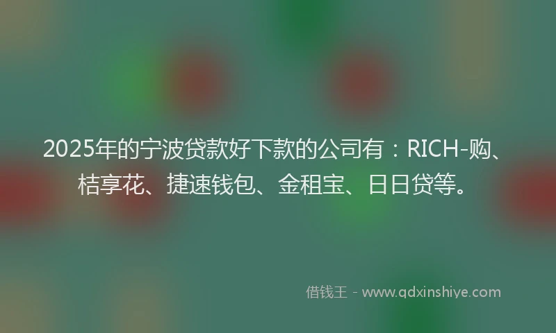 2025年的宁波贷款好下款的公司有：RICH-购、桔享花、捷速钱包、金租宝、日日贷等。