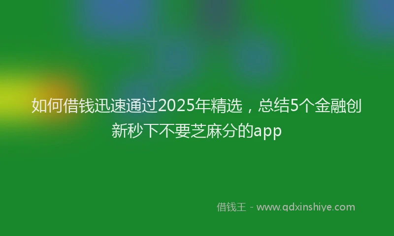 如何借钱迅速通过2025年精选，总结5个金融创新秒下不要芝麻分的app