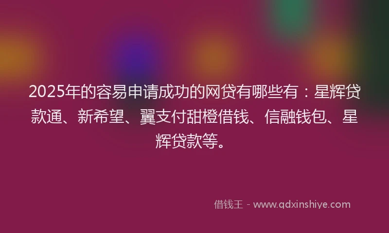2025年的容易申请成功的网贷有哪些有：星辉贷款通、新希望、翼支付甜橙借钱、信融钱包、星辉贷款等。