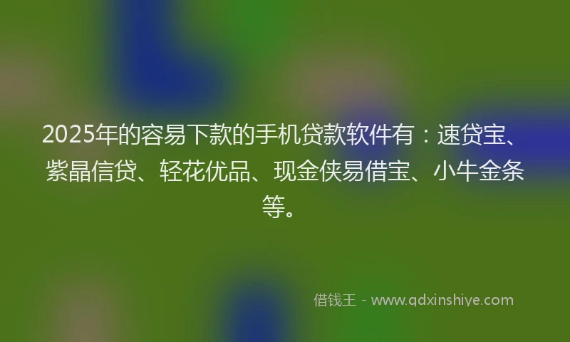 2025年的容易下款的手机贷款软件有：速贷宝、紫晶信贷、轻花优品、现金侠易借宝、小牛金条等。