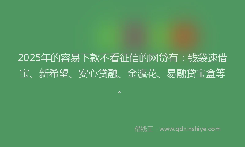 2025年的容易下款不看征信的网贷有：钱袋速借宝、新希望、安心贷融、金瀛花、易融贷宝盒等。