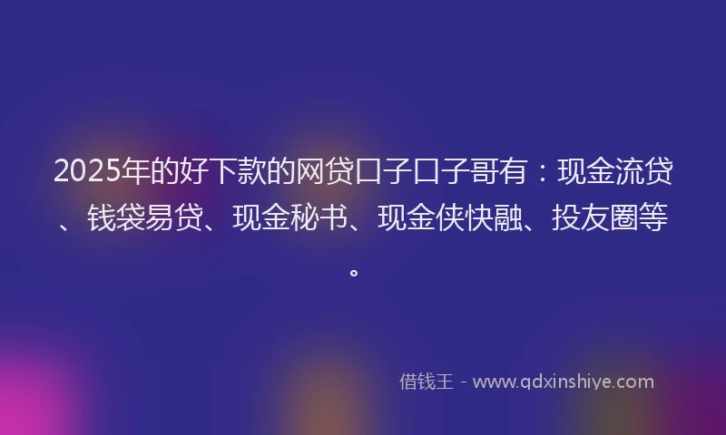 2025年的好下款的网贷口子口子哥有：现金流贷、钱袋易贷、现金秘书、现金侠快融、投友圈等。