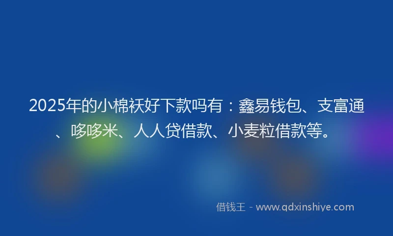 2025年的小棉袄好下款吗有：鑫易钱包、支富通、哆哆米、人人贷借款、小麦粒借款等。