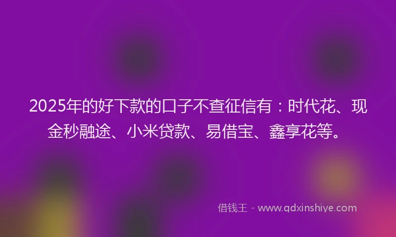 2025年的好下款的口子不查征信有：时代花、现金秒融途、小米贷款、易借宝、鑫享花等。