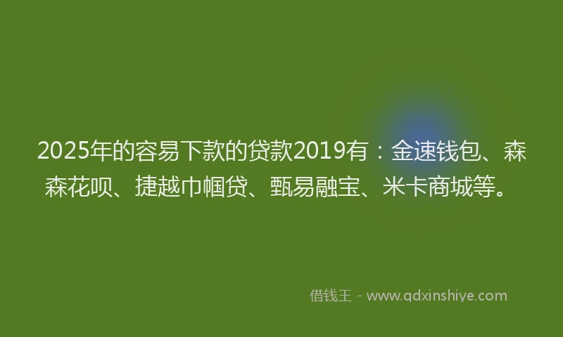 2025年的容易下款的贷款2019有：金速钱包、森森花呗、捷越巾帼贷、甄易融宝、米卡商城等。