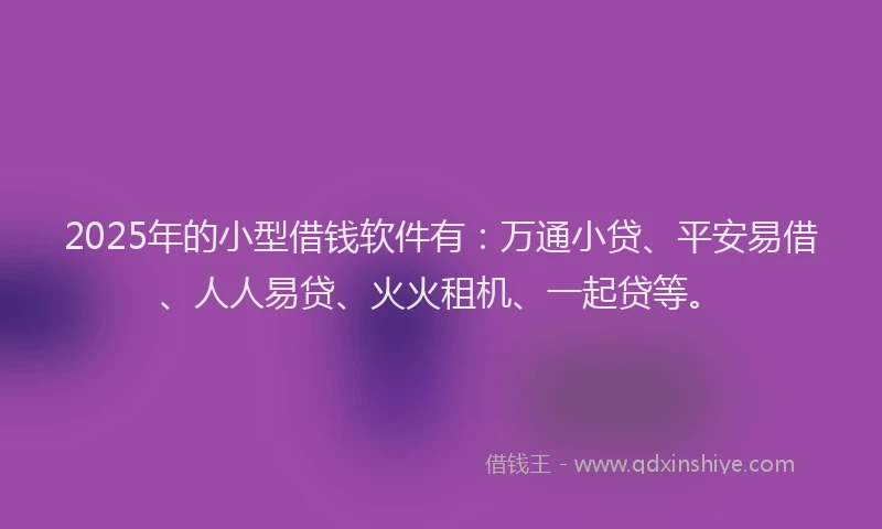 2025年的小型借钱软件有：万通小贷、平安易借、人人易贷、火火租机、一起贷等。