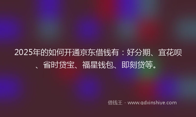 2025年的如何开通京东借钱有：好分期、宜花呗、省时贷宝、福星钱包、即刻贷等。