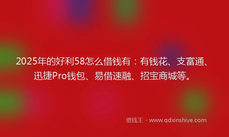 2025年的好利58怎么借钱有：有钱花、支富通、迅捷Pro钱包、易借速融、招宝商城等。