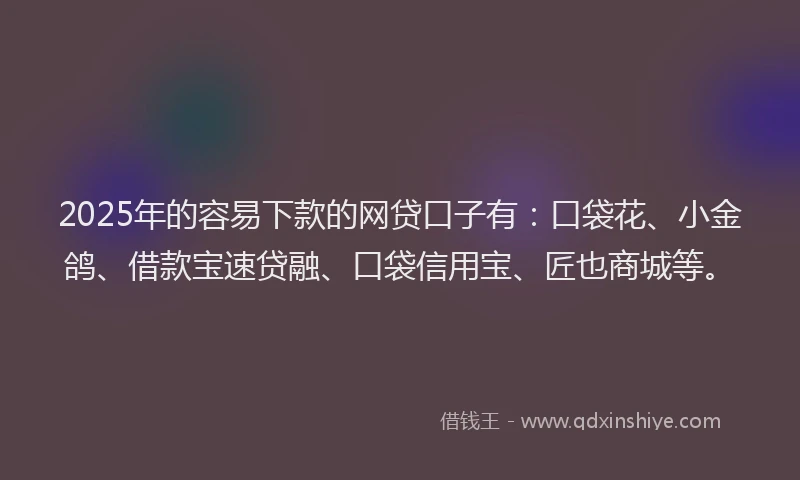 2025年的容易下款的网贷口子有：口袋花、小金鸽、借款宝速贷融、口袋信用宝、匠也商城等。