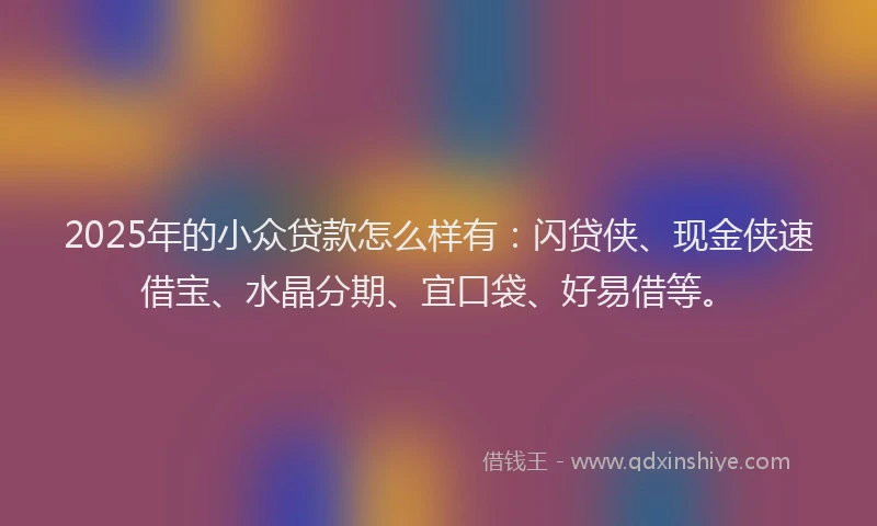 2025年的小众贷款怎么样有：闪贷侠、现金侠速借宝、水晶分期、宜口袋、好易借等。