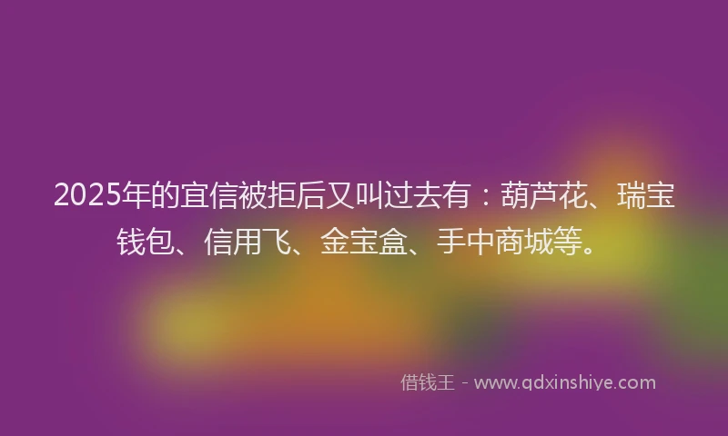 2025年的宜信被拒后又叫过去有：葫芦花、瑞宝钱包、信用飞、金宝盒、手中商城等。