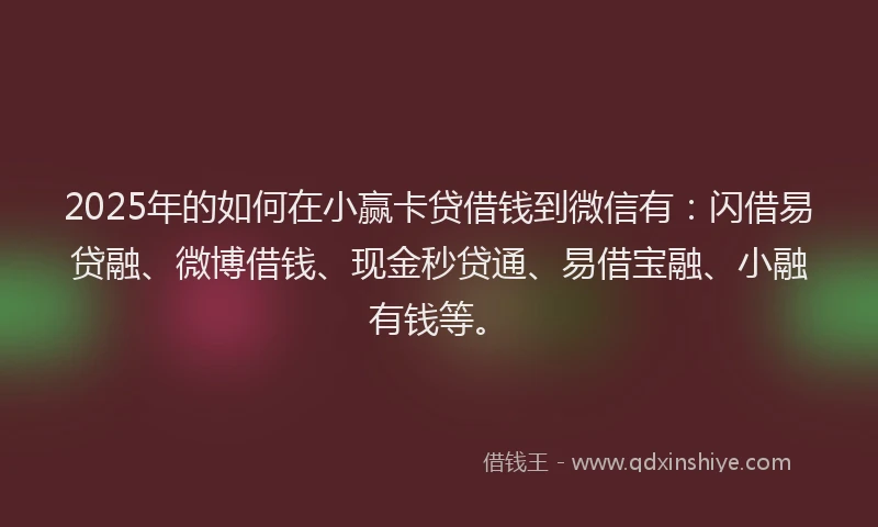 2025年的如何在小赢卡贷借钱到微信有：闪借易贷融、微博借钱、现金秒贷通、易借宝融、小融有钱等。