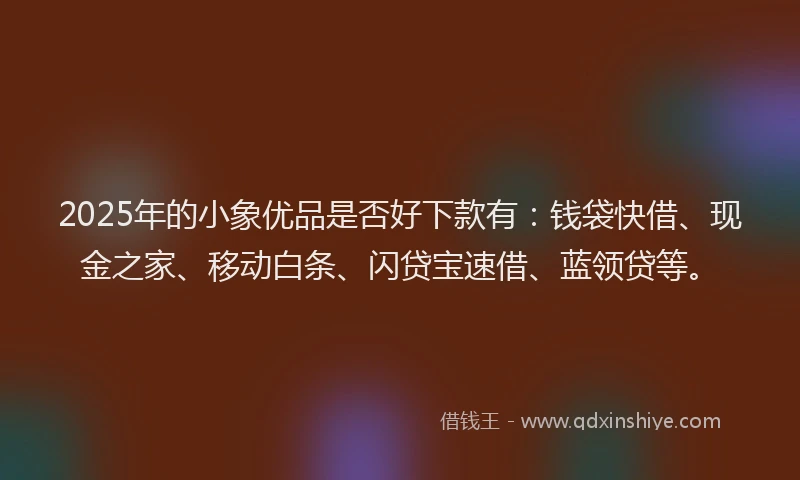 2025年的小象优品是否好下款有：钱袋快借、现金之家、移动白条、闪贷宝速借、蓝领贷等。