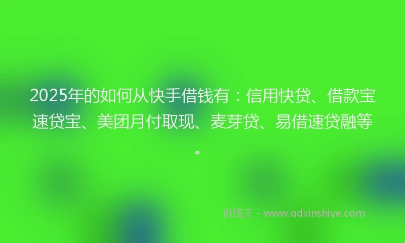 2025年的如何从快手借钱有：信用快贷、借款宝速贷宝、美团月付取现、麦芽贷、易借速贷融等。