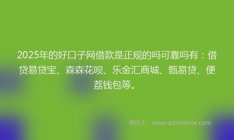 2025年的好口子网借款是正规的吗可靠吗有：借贷易贷宝、森森花呗、乐金汇商城、甄易贷、便荔钱包等。