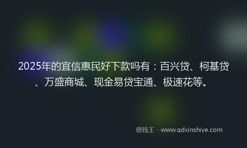 2025年的宜信惠民好下款吗有：百兴贷、柯基贷、万盛商城、现金易贷宝通、极速花等。