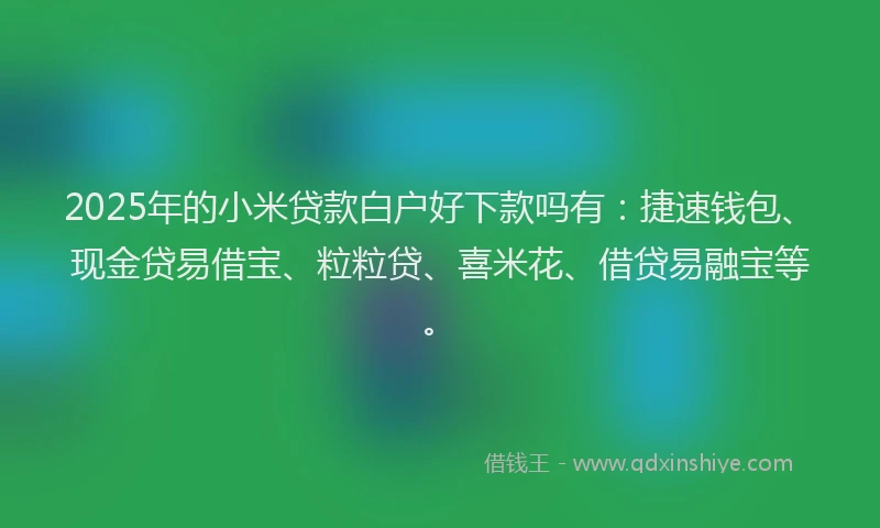 2025年的小米贷款白户好下款吗有：捷速钱包、现金贷易借宝、粒粒贷、喜米花、借贷易融宝等。