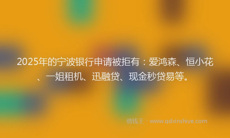 2025年的宁波银行申请被拒有：爱鸿森、恒小花、一姐租机、迅融贷、现金秒贷易等。