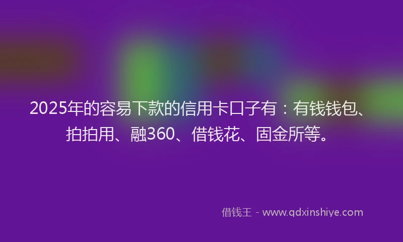 2025年的容易下款的信用卡口子有：有钱钱包、拍拍用、融360、借钱花、固金所等。