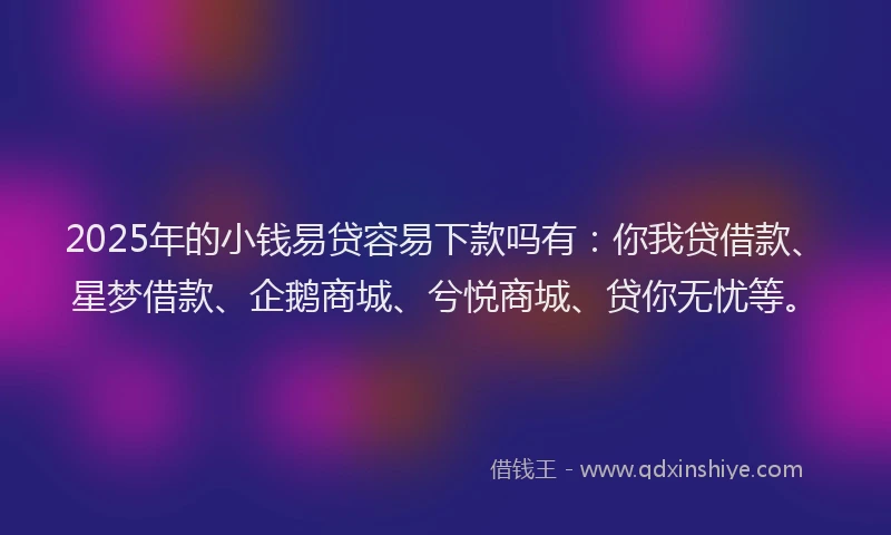 2025年的小钱易贷容易下款吗有：你我贷借款、星梦借款、企鹅商城、兮悦商城、贷你无忧等。