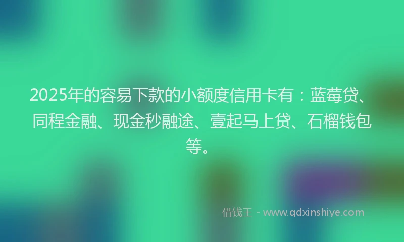 2025年的容易下款的小额度信用卡有：蓝莓贷、同程金融、现金秒融途、壹起马上贷、石榴钱包等。