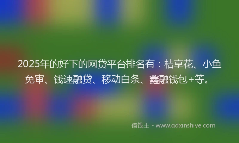 2025年的好下的网贷平台排名有：桔享花、小鱼免审、钱速融贷、移动白条、鑫融钱包+等。