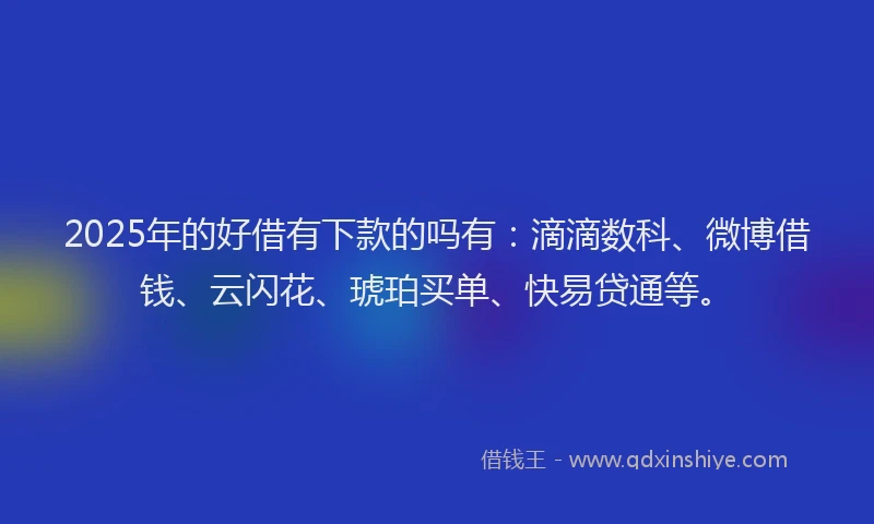 2025年的好借有下款的吗有：滴滴数科、微博借钱、云闪花、琥珀买单、快易贷通等。