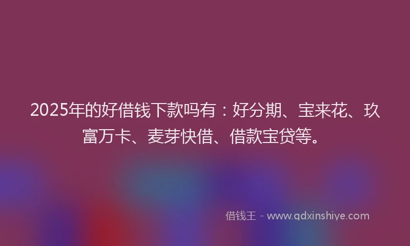2025年的好借钱下款吗有：好分期、宝来花、玖富万卡、麦芽快借、借款宝贷等。