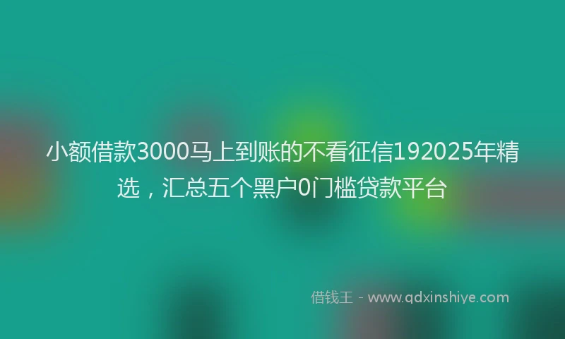 小额借款3000马上到账的不看征信192025年精选，汇总五个黑户0门槛贷款平台