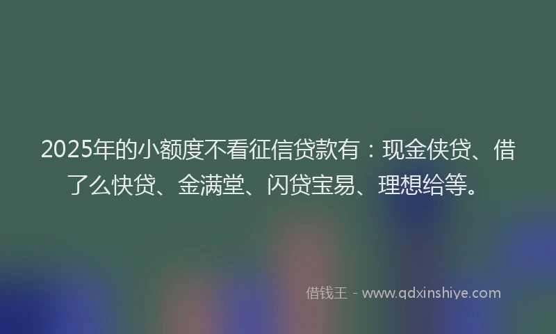 2025年的小额度不看征信贷款有：现金侠贷、借了么快贷、金满堂、闪贷宝易、理想给等。