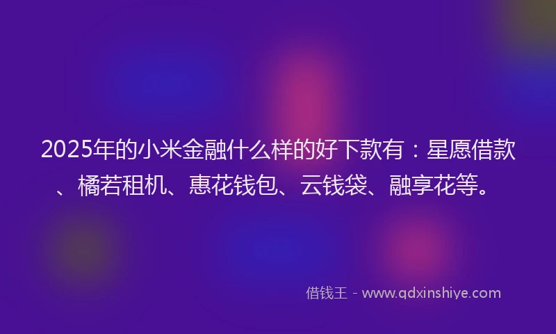 2025年的小米金融什么样的好下款有：星愿借款、橘若租机、惠花钱包、云钱袋、融享花等。