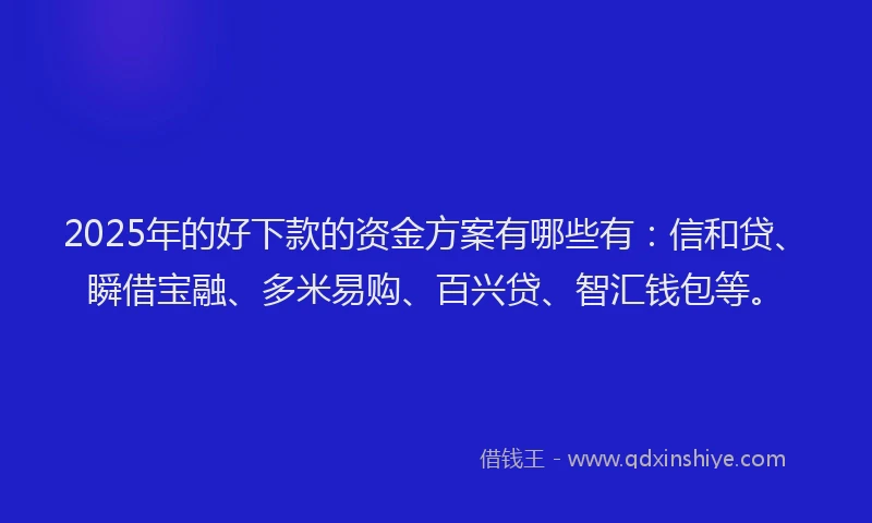 2025年的好下款的资金方案有哪些有：信和贷、瞬借宝融、多米易购、百兴贷、智汇钱包等。