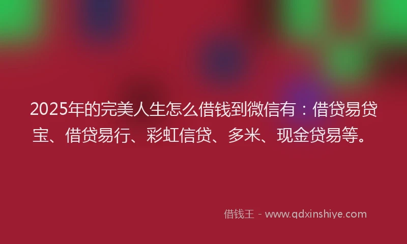 2025年的完美人生怎么借钱到微信有：借贷易贷宝、借贷易行、彩虹信贷、多米、现金贷易等。