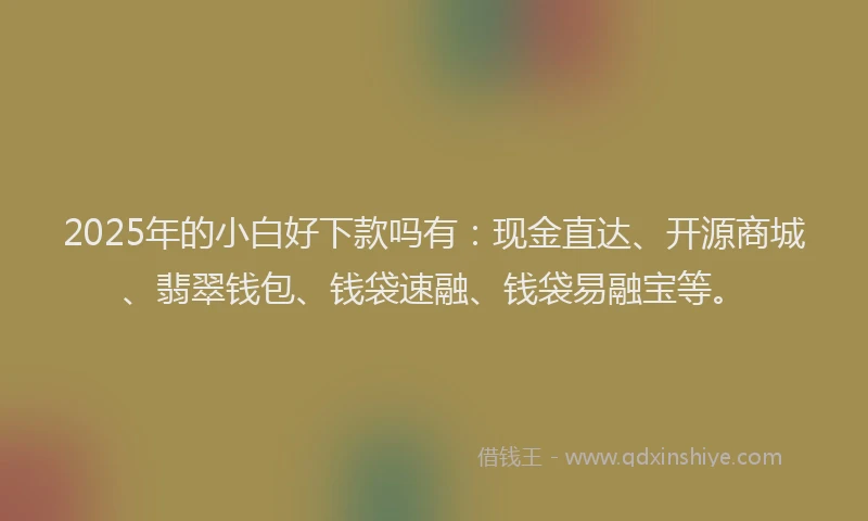 2025年的小白好下款吗有：现金直达、开源商城、翡翠钱包、钱袋速融、钱袋易融宝等。