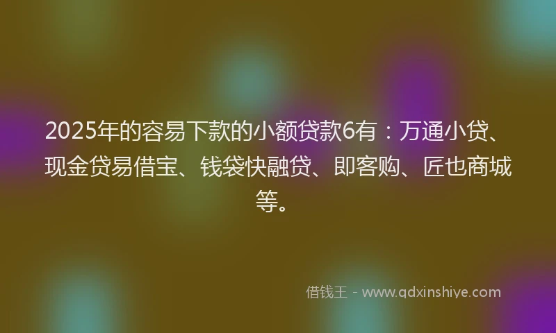2025年的容易下款的小额贷款6有：万通小贷、现金贷易借宝、钱袋快融贷、即客购、匠也商城等。