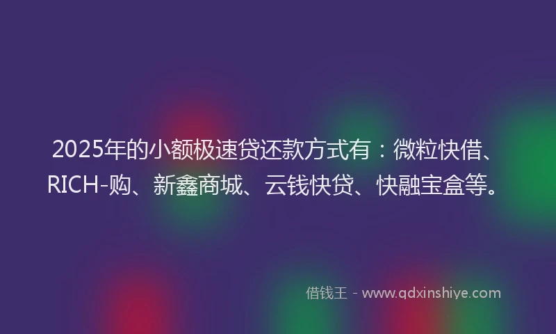2025年的小额极速贷还款方式有：微粒快借、RICH-购、新鑫商城、云钱快贷、快融宝盒等。
