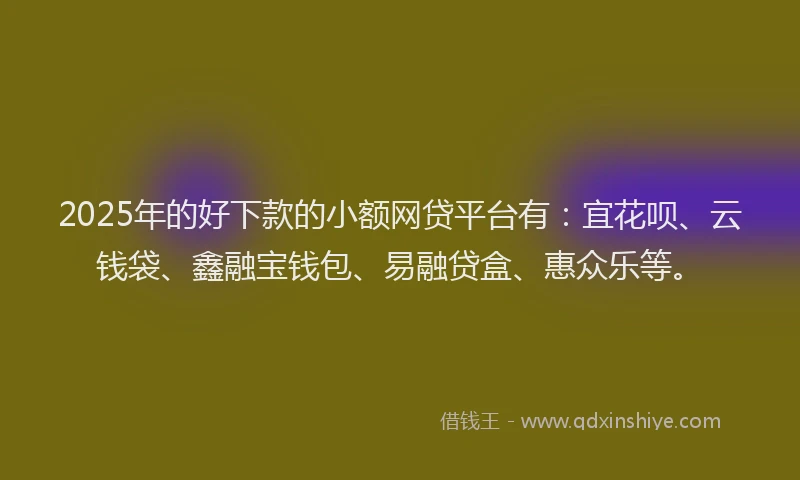 2025年的好下款的小额网贷平台有：宜花呗、云钱袋、鑫融宝钱包、易融贷盒、惠众乐等。