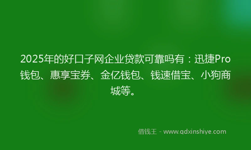 2025年的好口子网企业贷款可靠吗有：迅捷Pro钱包、惠享宝券、金亿钱包、钱速借宝、小狗商城等。