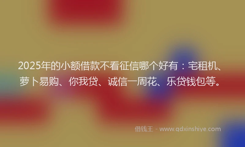 2025年的小额借款不看征信哪个好有：宅租机、萝卜易购、你我贷、诚信一周花、乐贷钱包等。