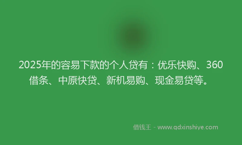 2025年的容易下款的个人贷有：优乐快购、360借条、中原快贷、新机易购、现金易贷等。