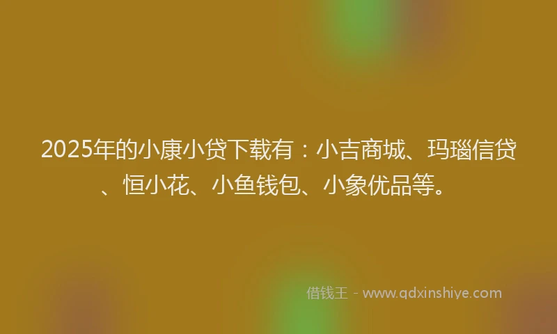 2025年的小康小贷下载有：小吉商城、玛瑙信贷、恒小花、小鱼钱包、小象优品等。