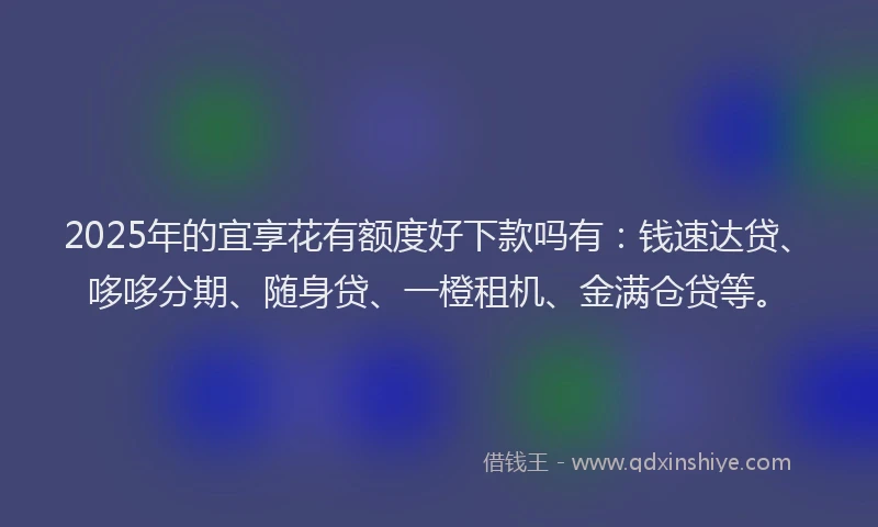 2025年的宜享花有额度好下款吗有：钱速达贷、哆哆分期、随身贷、一橙租机、金满仓贷等。